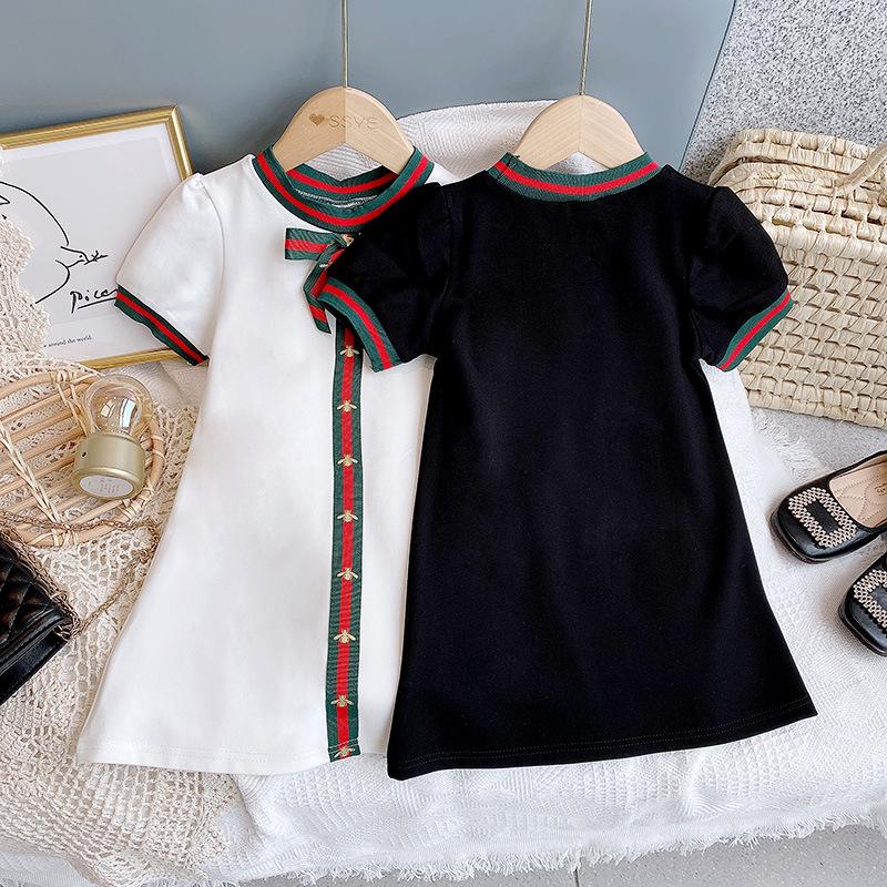 Mädchenkleid im klassischen Stil mit Schleife, mittlere und große Kinder, Bienenband, schmal geschnittenes Kleid