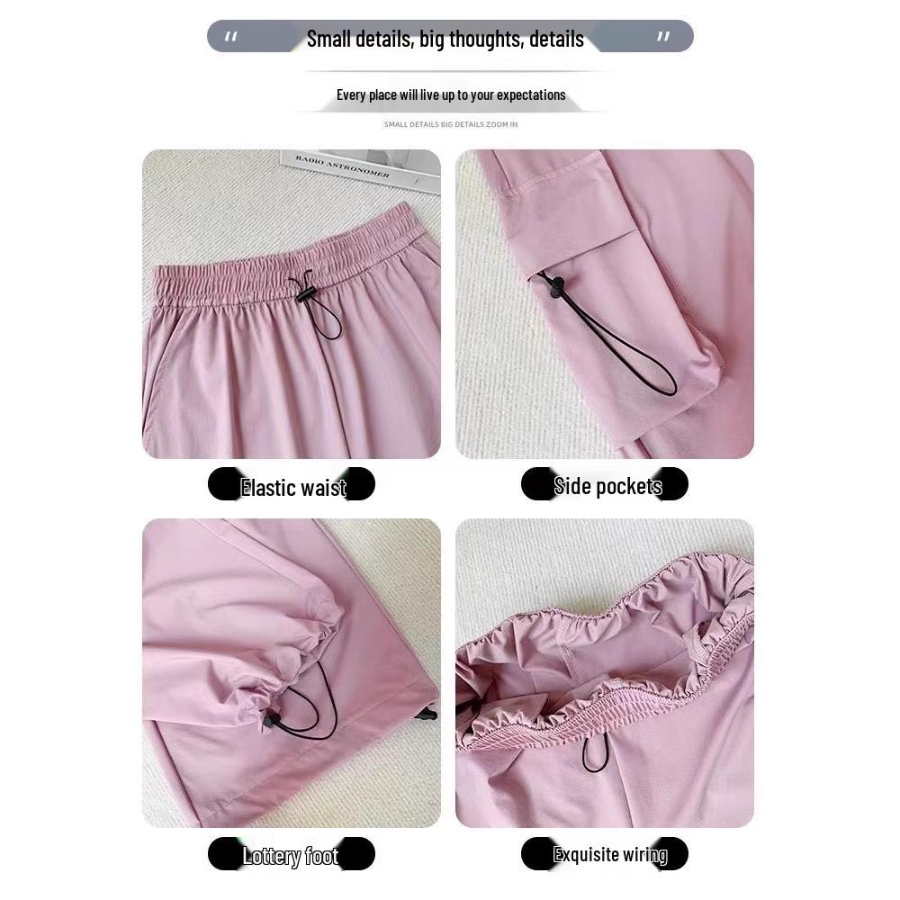 Women's Gray High-Waist Parachute Cargo Pants - Casual Wide-Leg American Sportswear for Spring, Summer, and Autumn 2025