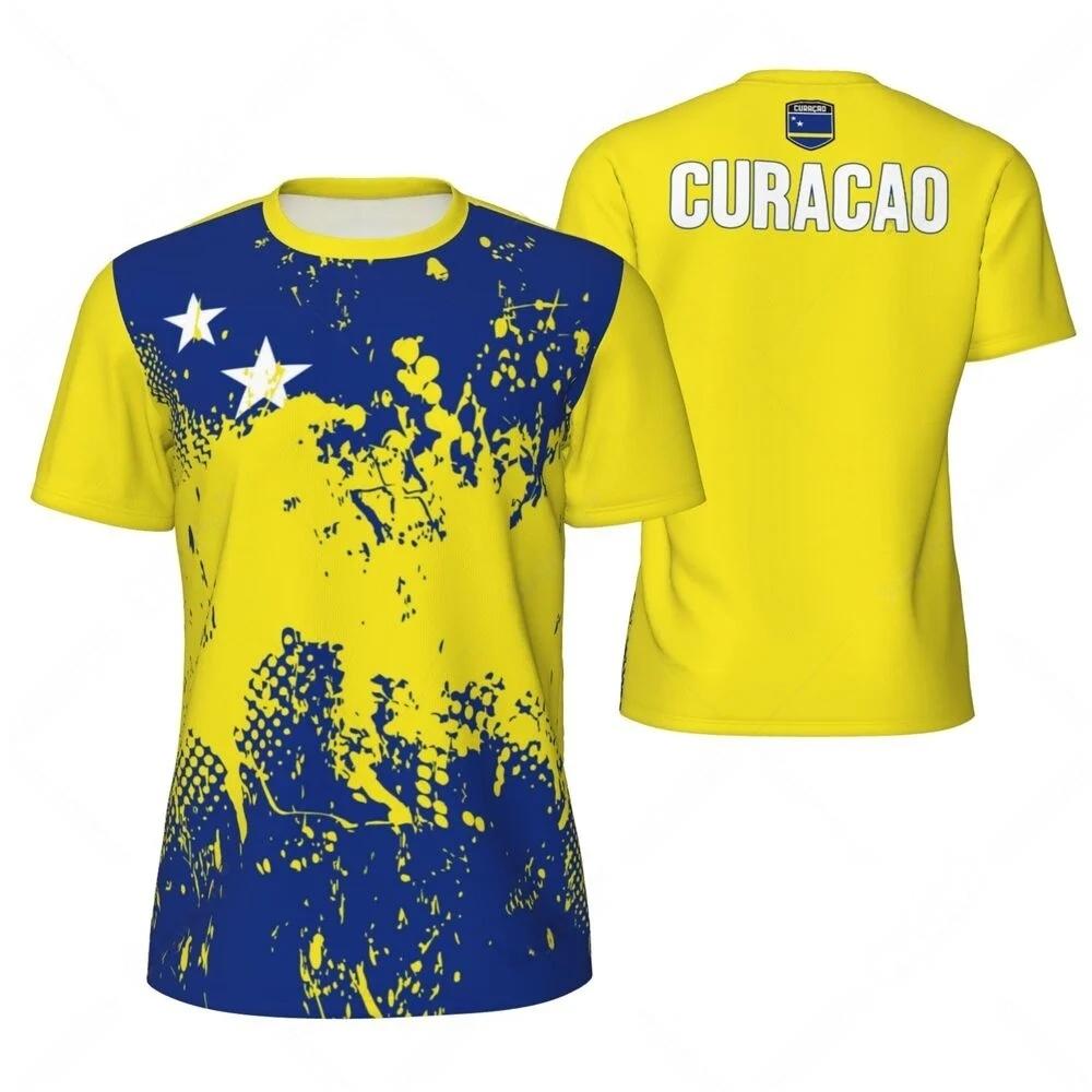 CURACAO Stampa 3D Sportiva Asciugatura Rapida Traspirante Maglietta da Uomo Maglia da Calcio da Esterno Squadra Club Genitore-Figlio Manica Corta Abbigliamento Top