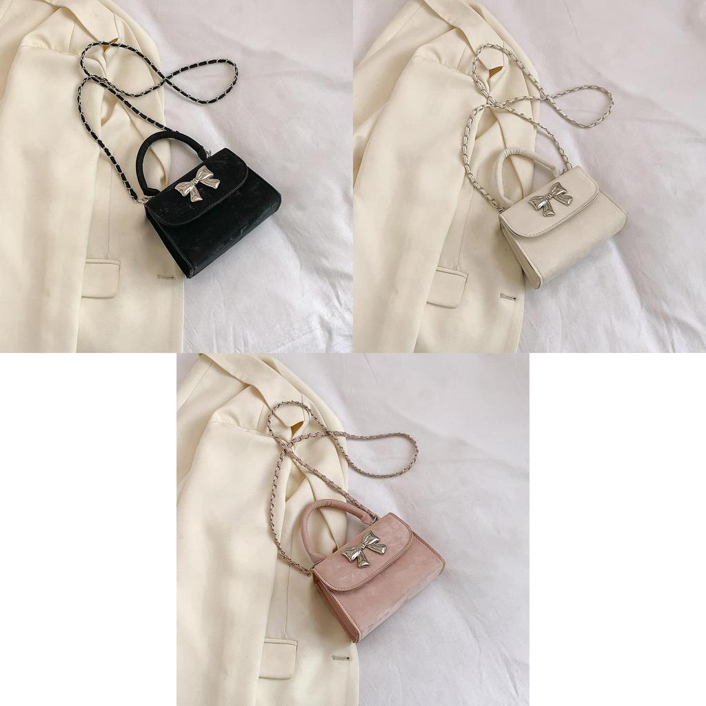 Spring Fashion Retro Butterfly Knot Shoulder Bag Street Style Pu Handbag Black White Pink Green
