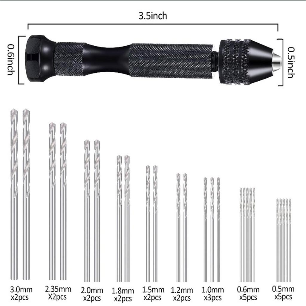 37pieces Hand Drill Tool Set With Pin Vise Hand Drill Mini Twist Drill Bits Bench Vice For DIY Jewelry Making Craft Carving (0.3-1.2 Mm)
