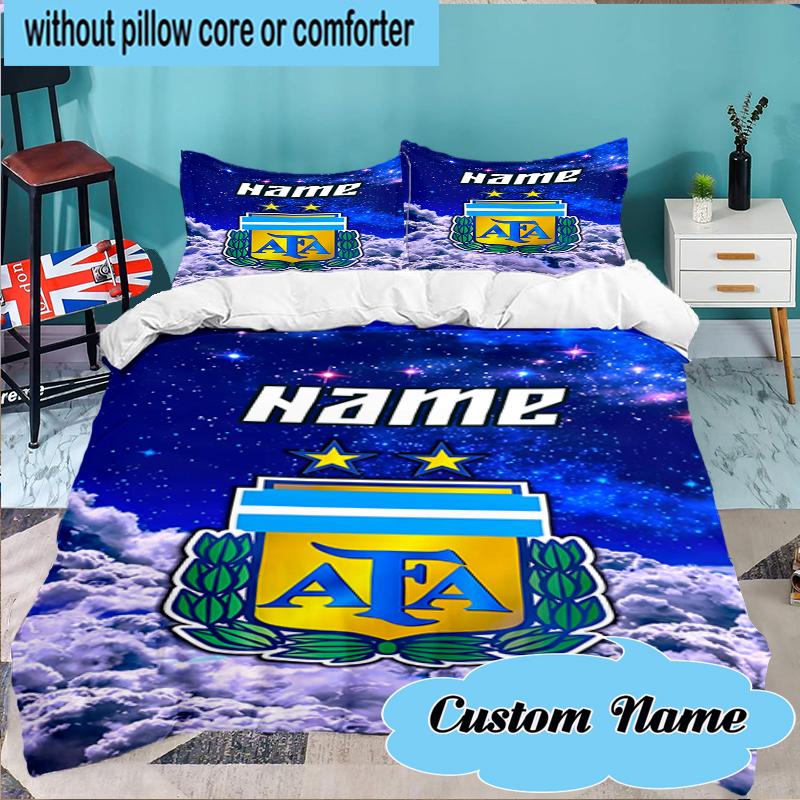 Custom Name Argen-tina Football Crest Bedding Set 3pcs, Bedding Set Including 1pc Duvet Cover And 2pcs Pillowcases for Bedroom, Dormitory Gift