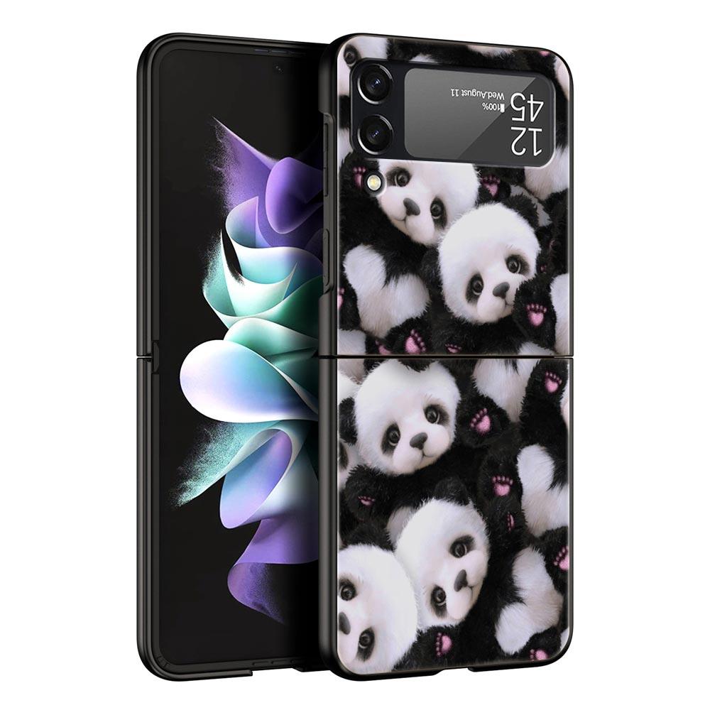 Baby Panda Hard PC Phone Case For Samsung Galaxy Z Flip 7 6 5 4 Black Cover For Galaxy Z Flip 3 Foldable Shell Fundas Capas Bags