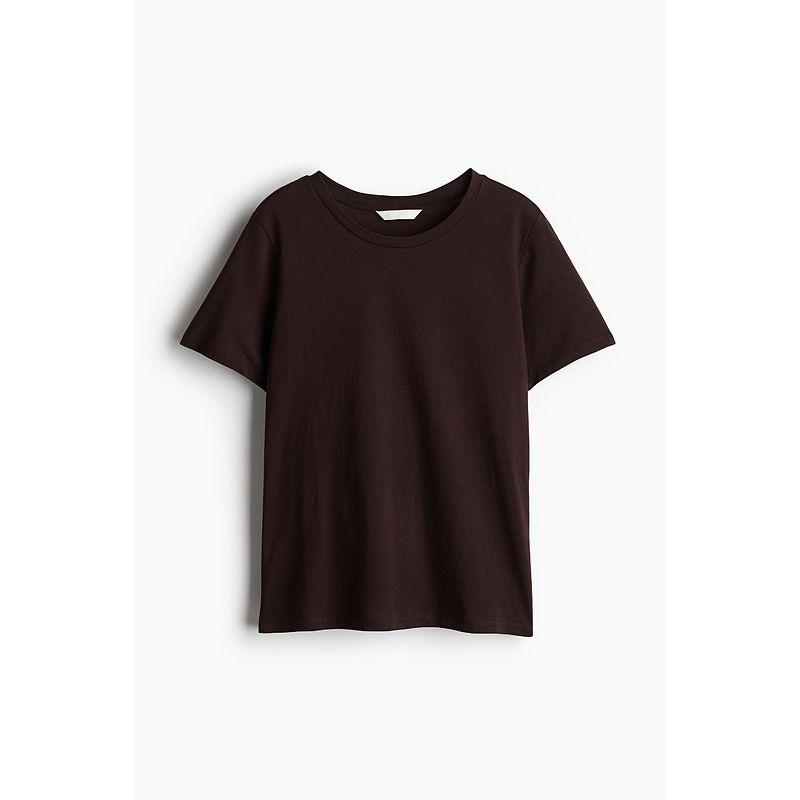 

HM Women s T-shirt 2025 Autumn New Arrival round Neck Fashion Casual Minimalist Loose Cotton Short Sleeve Tops 1270848 Dark brown 155/80