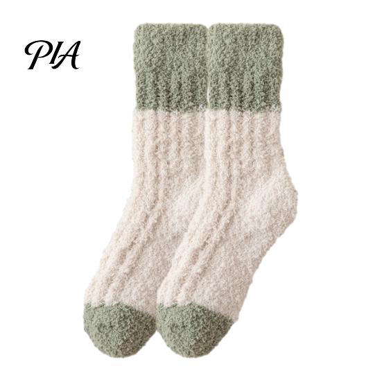 Winter Warm Calf Socks Thickened Long Plush for Women, Coral Fleece Socks, Cold Weather Indoor Thermal Sleep Anti-static Contrast Color Cozy