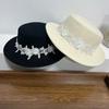 White French Autumn and Winter Woolen Top Hat Ladies British Big Head Versatile Elegant Lace Flower Flat Top Hat