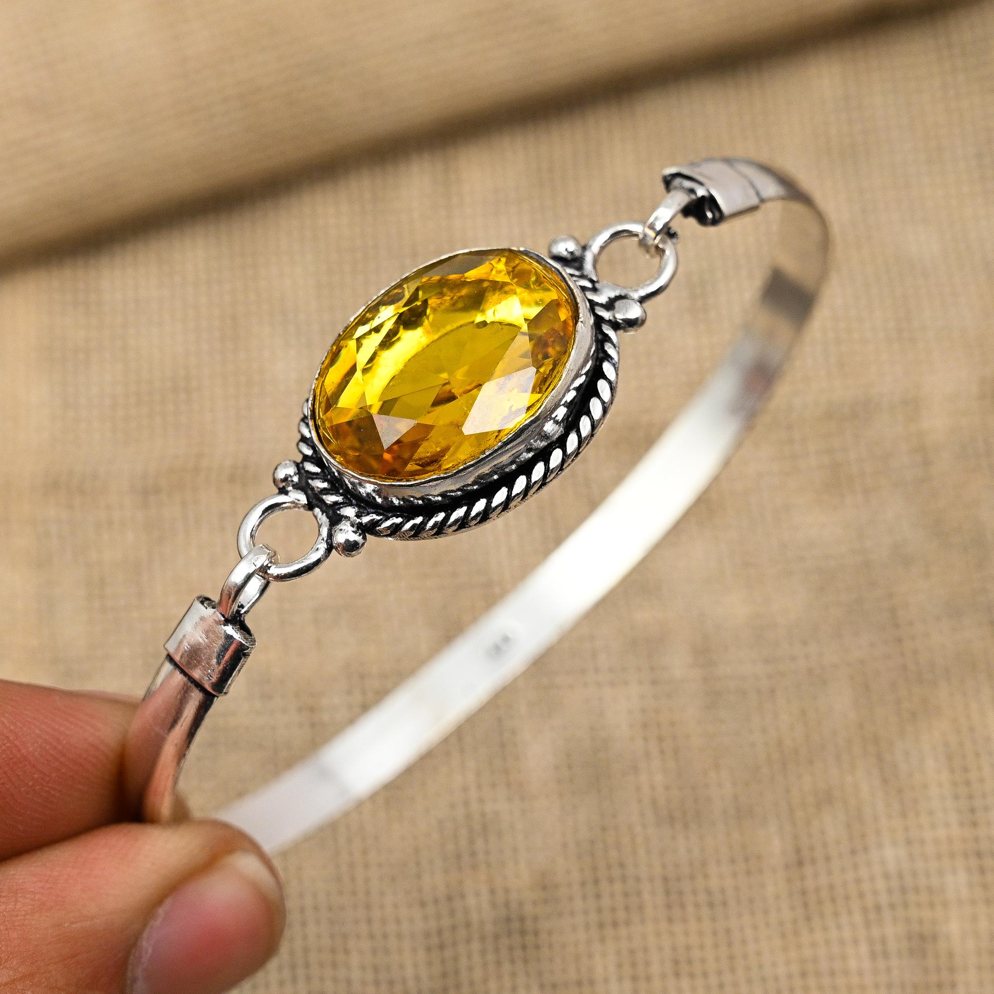 

Цитрин Драгоценный камень ручной работы из стерлингового серебра 925 пробы Красивые ювелирные манжеты на День Благодарения