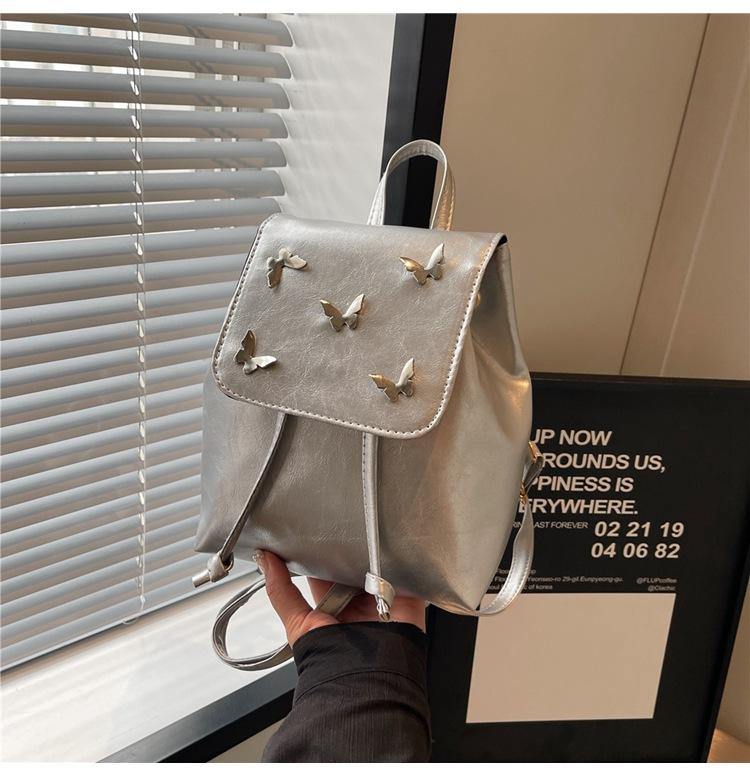 

Women s Butterfly Backpack 2025 New Trendy Korean College Style Backpack Versatile Student Class Commuter School Bag серебряный