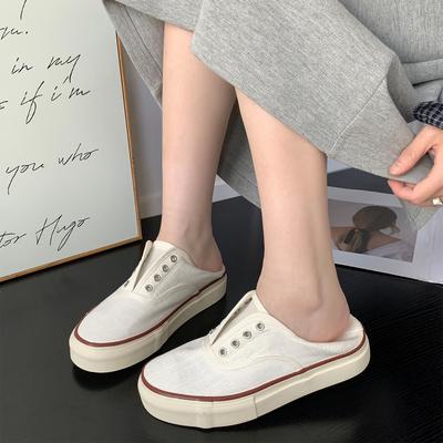 Hoogwaardige ademende linnen canvas schoenen dames 2025 zomer nieuwe dikgezoolde gasogen luie schoenen instappers casual board schoenen