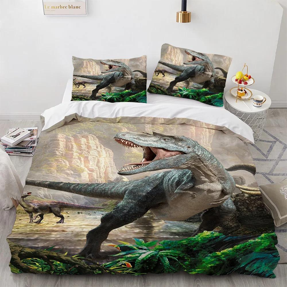 Dinosaur Duvet Cover Set King Queen Size For Kids Boys Girls Polyester Bedding Set Cartoon Wild Animals Pattern Comforter Cover