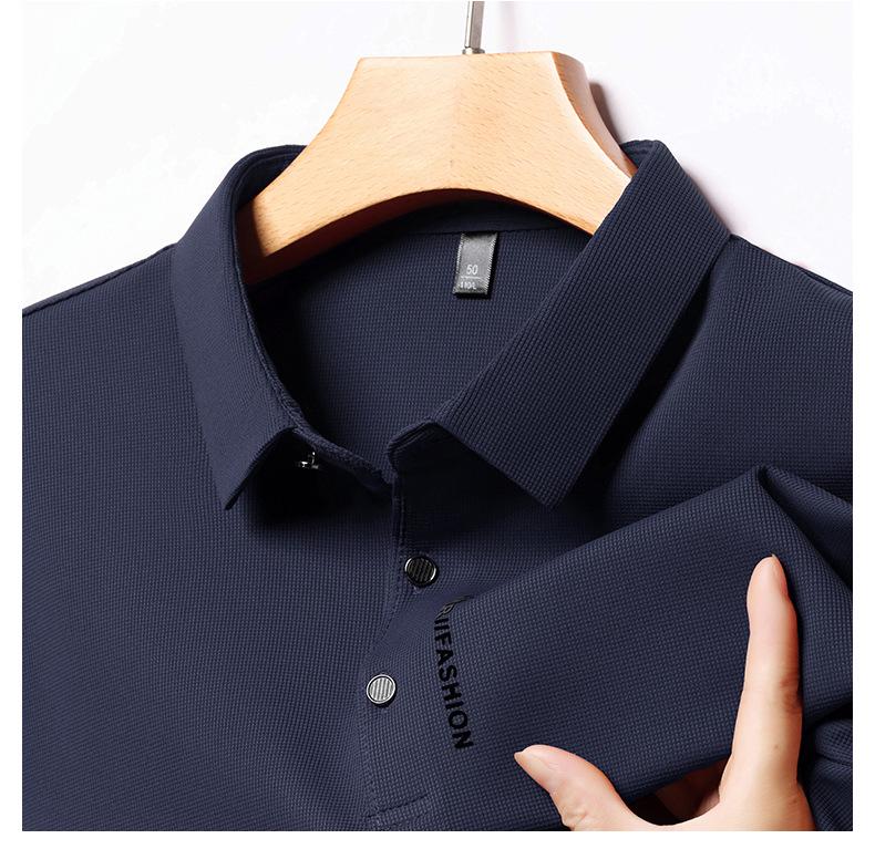 Men's Lapel POLO Shirt - Long Sleeve, Casual Business, Solid Color, Waffle Weave for Spring & Autumn