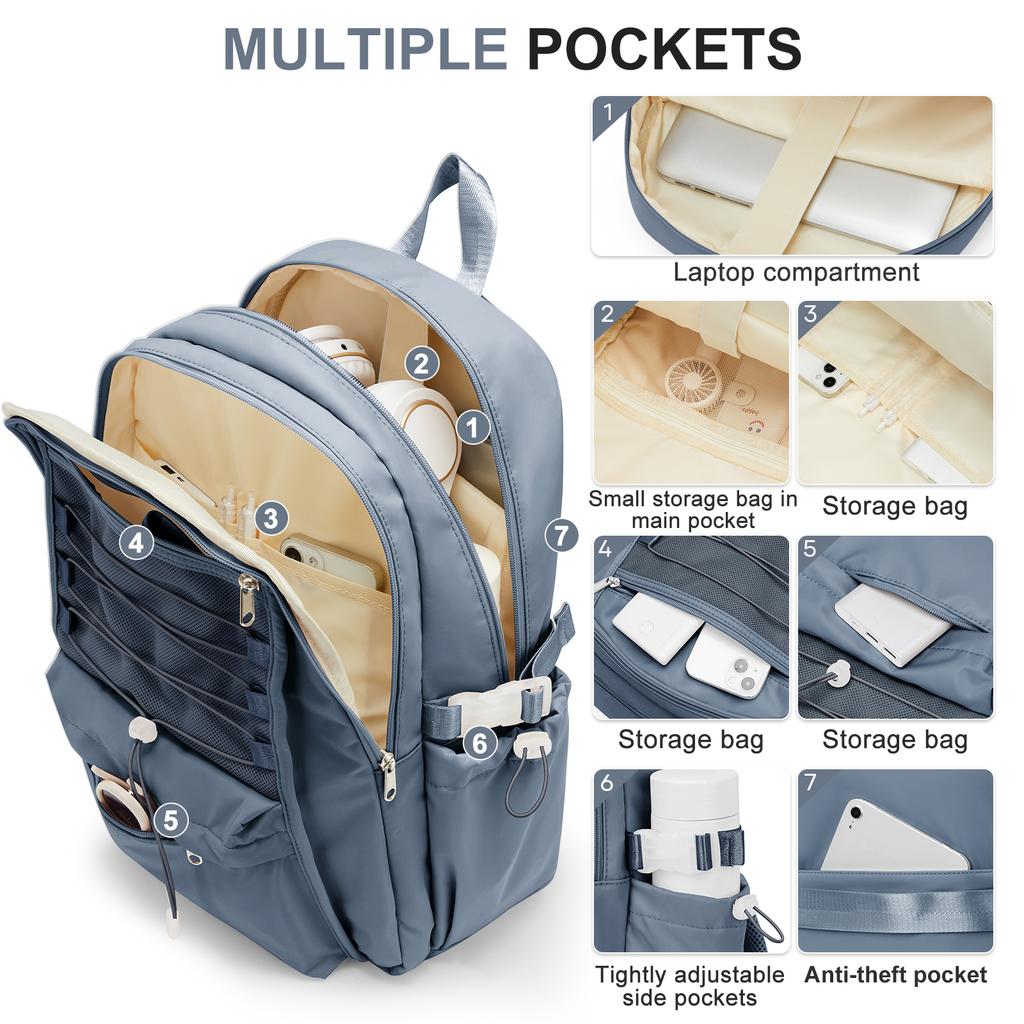 Unisex Lightweight Students School Backpack, Large Capacity Multiple Compartments College Laptop Travel Backpack, Teens Bookbag