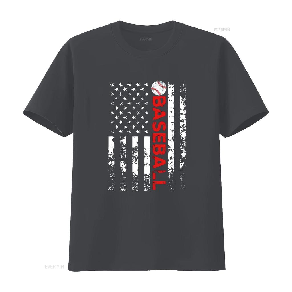 Womens T Shirt American Flag Baseball Team Casual  Tops Black Large Vintage Washed Unisex Soft Fashion Stylish Streetwear