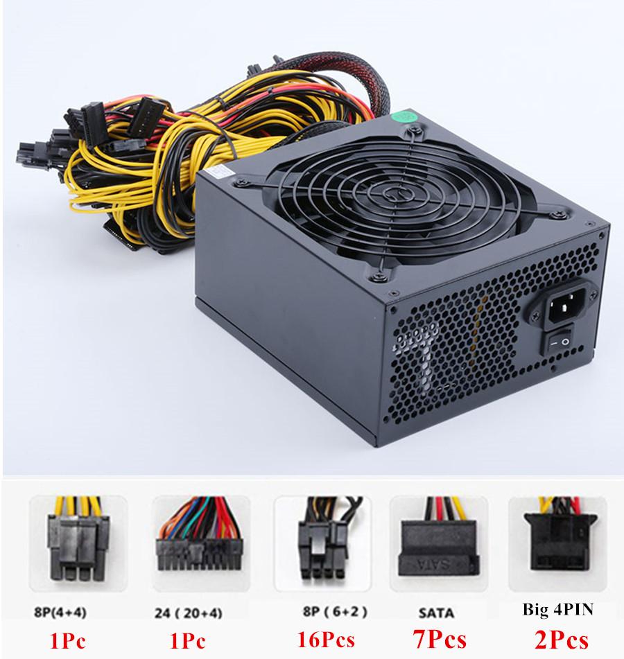 1800W PSU ATX Power Supply for Mining Machine Support 16pcs 6+2PIN Graphics Gold