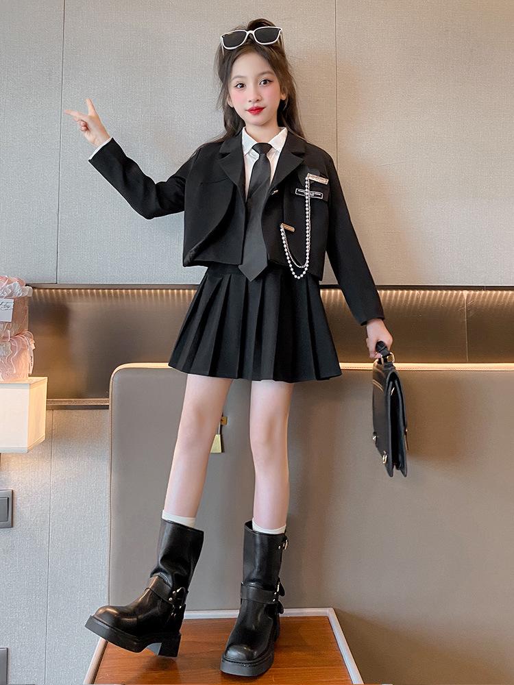 Girls' 2025 Fashionable JK Uniform Skirt Set - Academy Style Autumn Clothing for Primary School Students