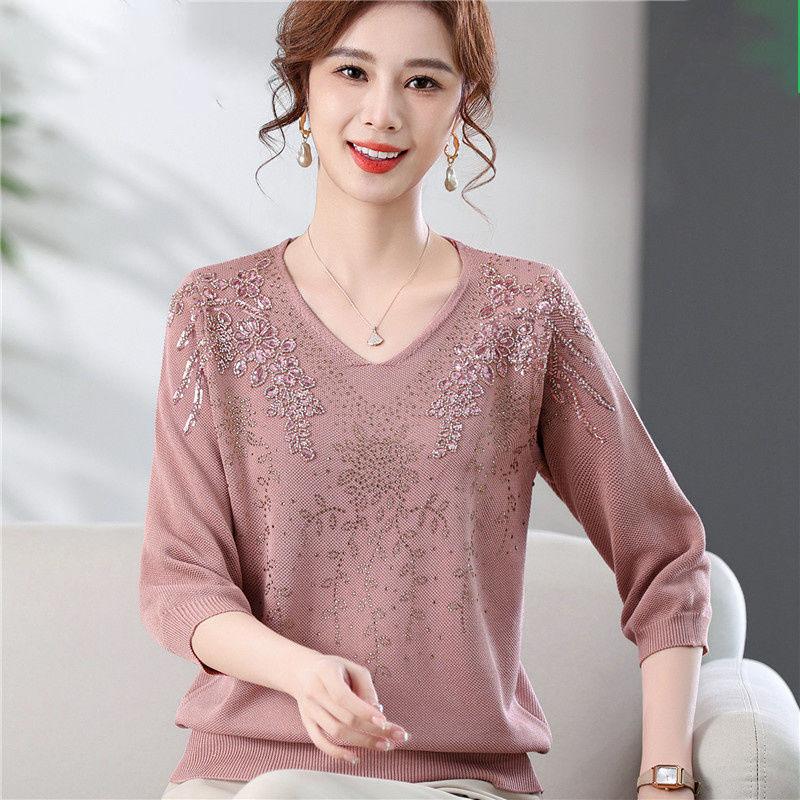 

Вышитый свитер женский весенний корейский модный пуловер с V-образным вырезом женская женская одежда повседневные свитера с длинным рукавом XXXXXL розовый