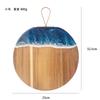 Wood and Resin Cutting Board Blue Ocean Wave Charcuterie Boards for Meat Round Epoxy Resin Wood Chopping Board Bread Cheese Tray