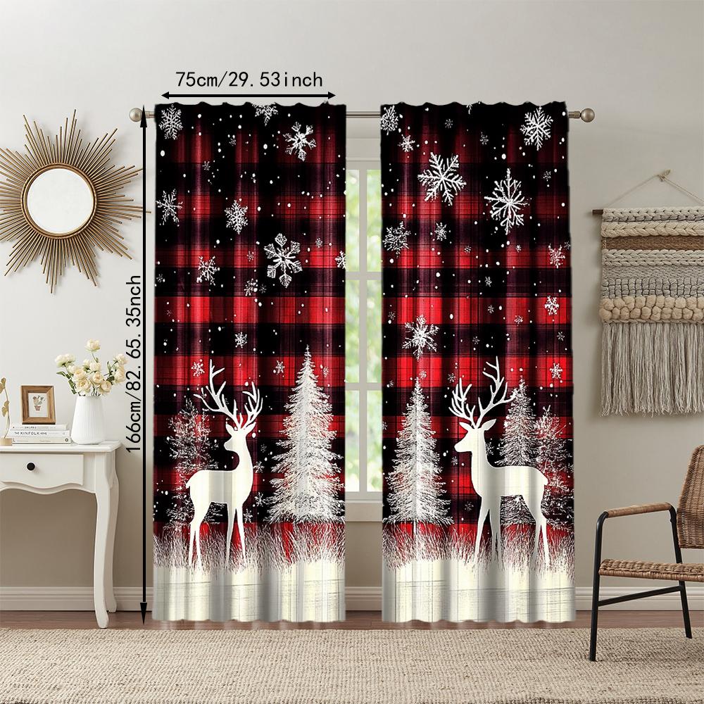 2 Pezzi Tende da Finestra Fiocco di Neve di Natale per Soggiorno Camera da Letto Decorazione Atmosfera Festiva Design Tasca per Bastone Privacy
