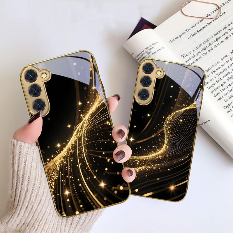 Noble Golden Curve For Samsung Galaxy S20 FE S21 S22 S23 Plus S24 Ultra 25Ultra S21+ S9+ S22Plus Golden glass phone case