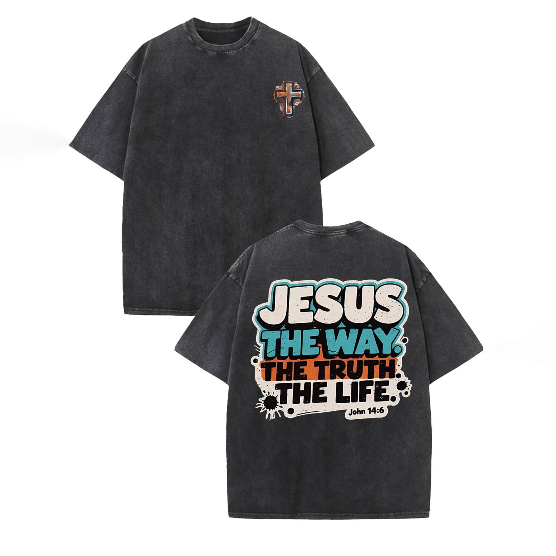 

Men s Distressed, Oversized T-Shirt with “The Way, the Truth, and the Life” in Contrasting Colors—A Casual, Versatile 100% Cotton T-Shirt L чёрный