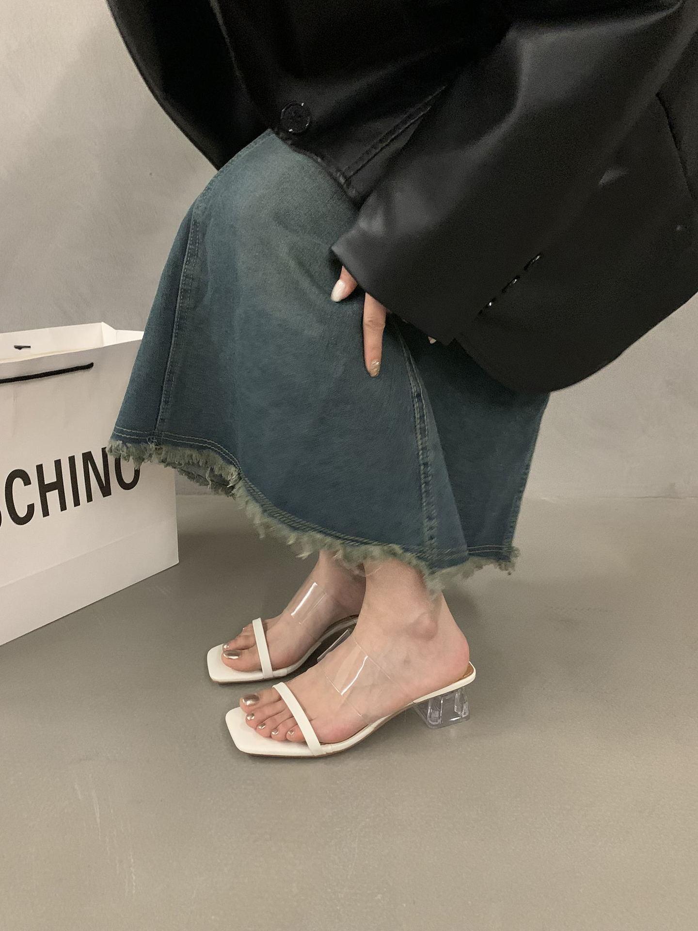 

Французские прозрачные сандалии туфли на высоком каблуке туфельки феи носить 2024 летний дизайн вечерние сандалии 35 абрикосовый