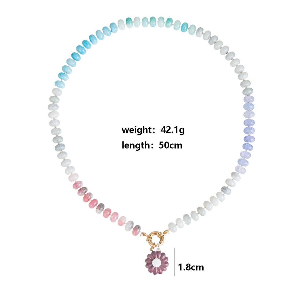 Handmade Flower Pendant Colored Beaded Neck Chain Ladies Beach Dopamine Necklace