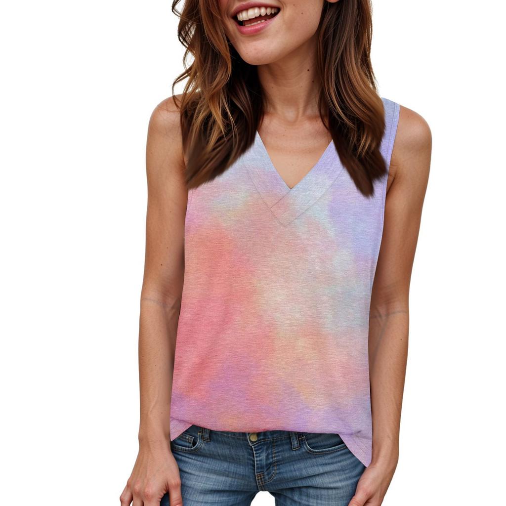 Dámské topy Letní trička s výstřihem do V Trendy základní tričko bez rukávů s volným střihem