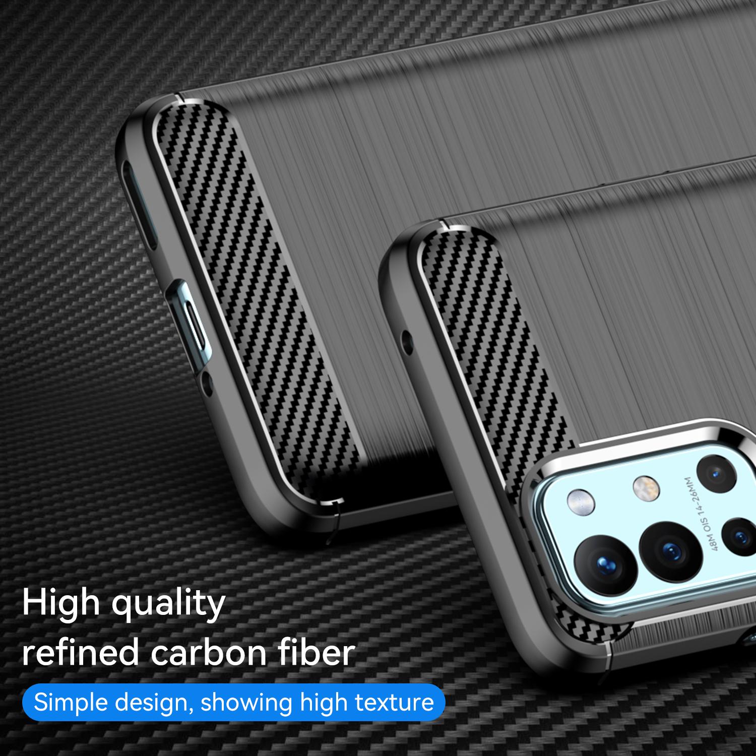 

1.8mm Air Cushion Design TPU Case Phone Cover with Carbon Fiber Texture Brushed Surface Heat Dissipation for OnePlus 9R Black