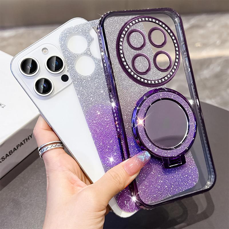 KEYSION Luxury Glitter Jewelled Magnetic Phone Case for HONOR X9c 5G Makeup Mirror Stand Shockproof Cover for Magic 7 Lite 5G