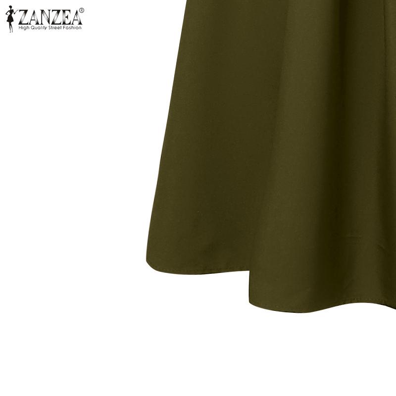 ZANZEA Women Round Neck Long Sleeve Loose Vintage Long Dress