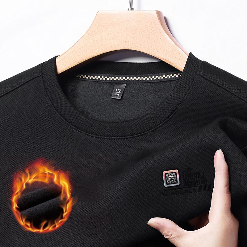 Men's Fleece-Lined Long-Sleeve Sweatshirt - Winter Casual Round Neck Top