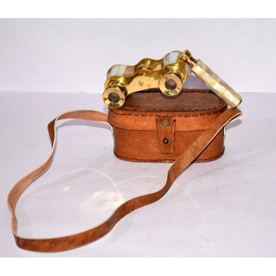 Vintage Brass Opera Glasses Mother of Pearl & Handle Brass Fittings France