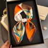 Boho Abstract Floral Line Print Square Scarf Satin Silk Lightweight Bandana for Women Festival Vacation Hair Headband Accessory
