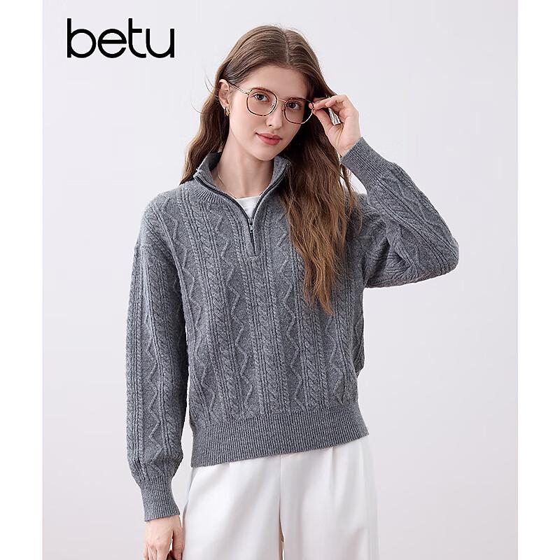BETU Women's 2025 Autumn Half-Zip Jacquard Knit Sweater