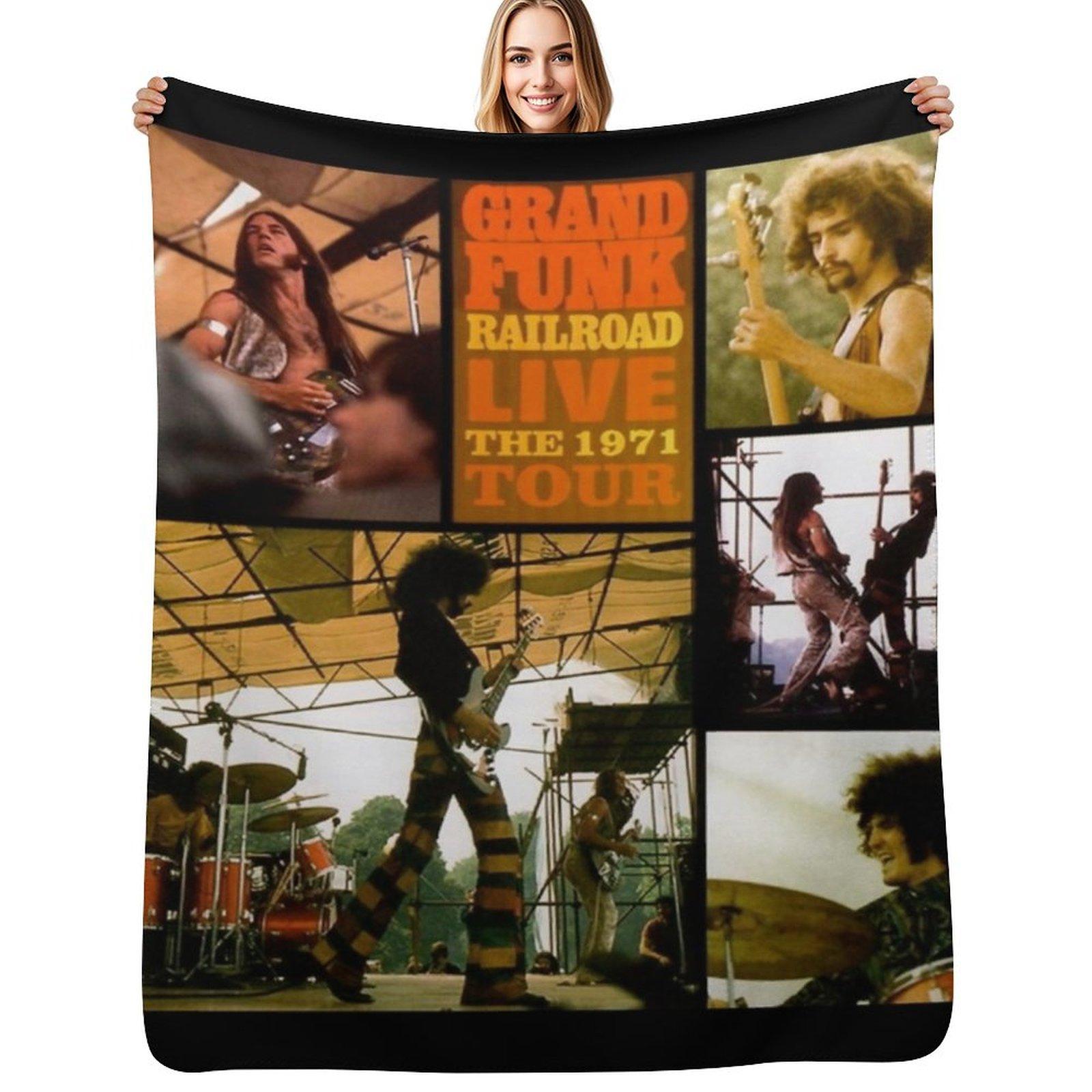 Grand Funk Railroad live the 1971 tour Throw Blanket Machine Washable Soft Warm Blanket Size: 75*100cm, Weight: 230 GSM