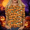 Women's Casual Halloween Print 3/4 Sleeve Round Neck Top for Holiday Party