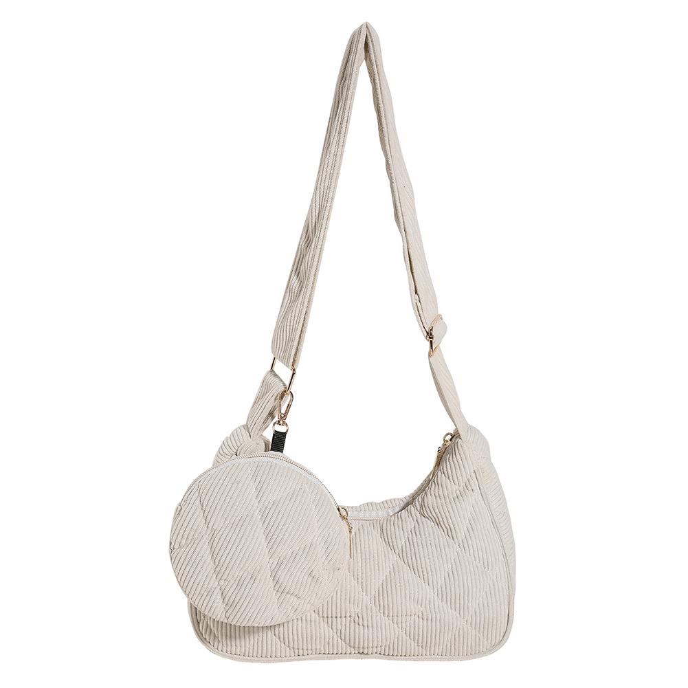 Women Corduroy Handbag with Coin Purse Vintage Shoulder Bag Female Fashion Tote Bag Casual Solid Color Armpit Bag Hobo Bag 2024