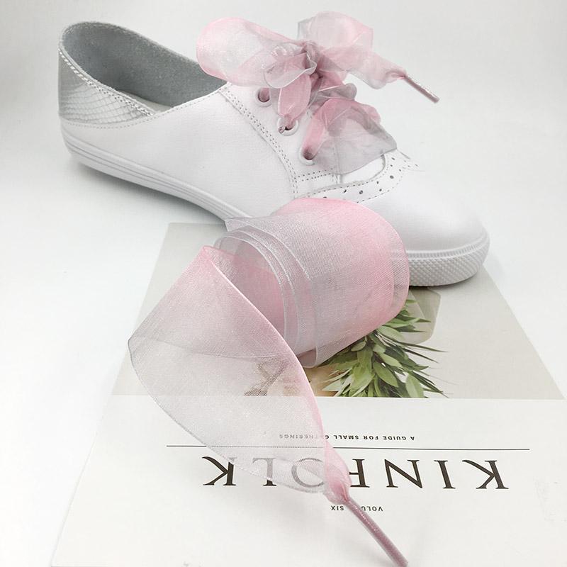 4 cm Widened Gradient Color Organza Shoelaces Chiffen Yarn Bow Wide Laces Trend Beauty White Casual Sneaker Shoes Laces Dropship