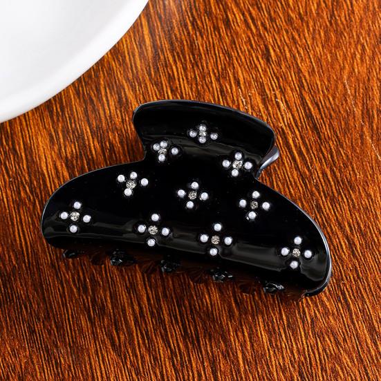 Hair Claw No Slipping Strong Grip Medium Size Back Head Hair Clip Rhinestone Imitation Pearl Flower Pattern Shark Hair Claw