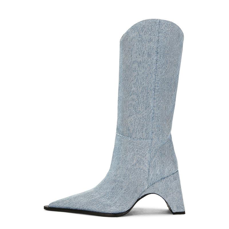 Fashion 2025 New Fashion Shaped Heel Knee High Boots Women's Elegant Party Black Autumn Winter Long Boots Big Size 34-43 Girls' Shoes