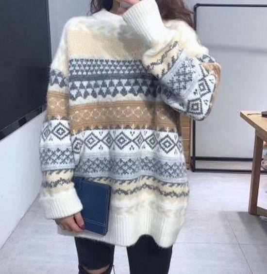 

Женский пуловер свободного кроя в стиле ретро, в корейском стиле, с круглым вырезом - Осень/Зима 2023 One Size белый