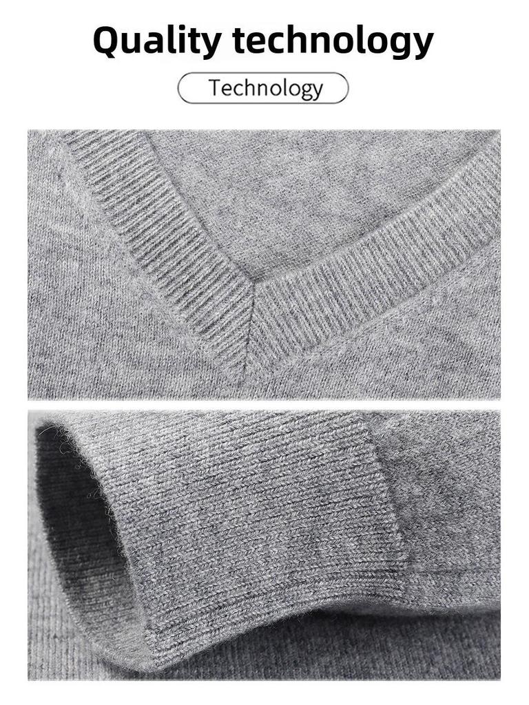 Men's 100% Pure Wool V-Neck Sweater for Autumn/Winter - Knitted All-Match Thin Top