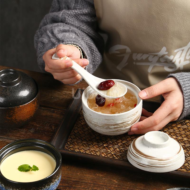 1 PCS 300ml Vintage Ceramic Stew Pot bowl With Lid Bowl Dessert Steamed Egg Soup Bowl Creative Household Restaurant Stew Pot