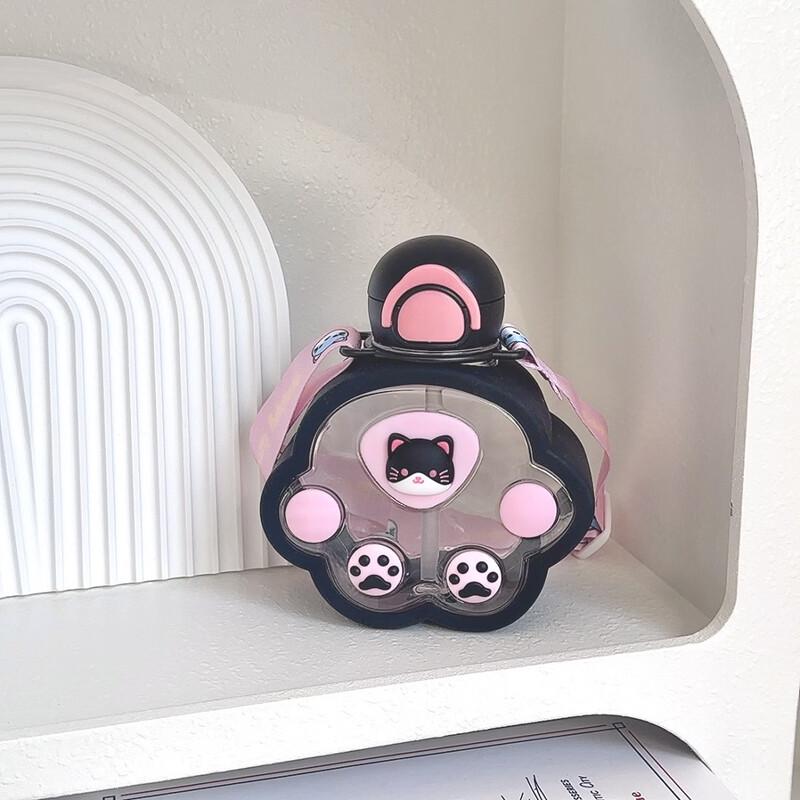 Cute Cat Paw Kids Glass Straw Water Bottle