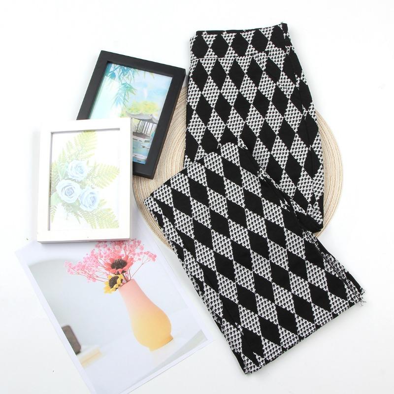 Black Micro-pull Pants Large Size Women's Pants Spring and Autumn Senior Sense Thin Plaid Pants Flared Pants Women's High Waist Pull Pants Small