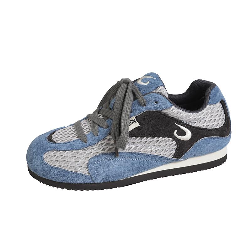 Fashion Mesh Breathable Casual Flats Women Summer New Round Toe Spliced Front Lace-Up Soft Sole Versatile Retro Fishnet Single Shoes