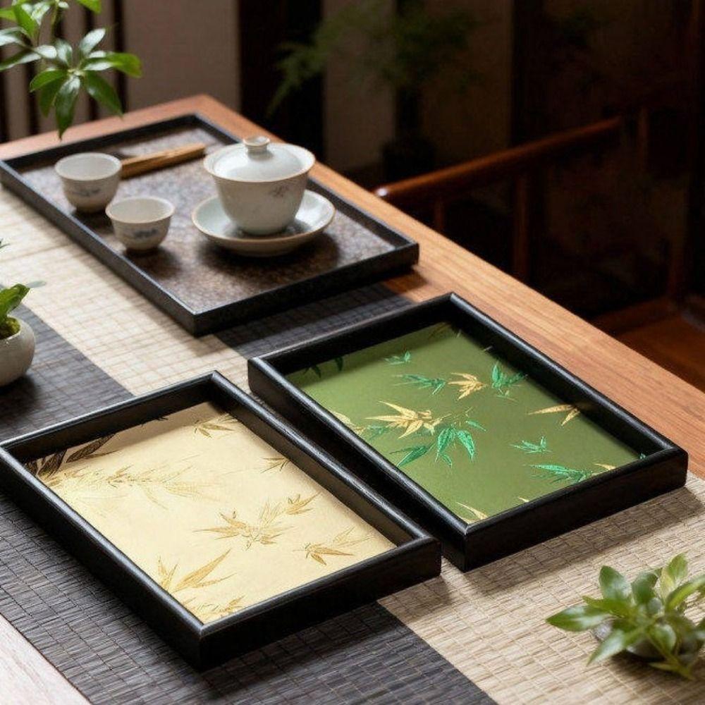 Large Capacity Bamboo Leaf Serving Tray Chinese Style Rectangular Storage Tray  Living Room