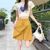 New Arrivals Open Run Women Nylon Unbalanced Banding Shorts Skirt