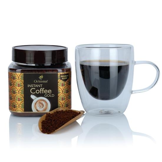 Café Instantané Octavius Gold - 200g Pur Grains Torréfiés, Arôme Riche, Espresso Fort, Latte & Cappuccino, Chaud & Froid, Pot Incassable
