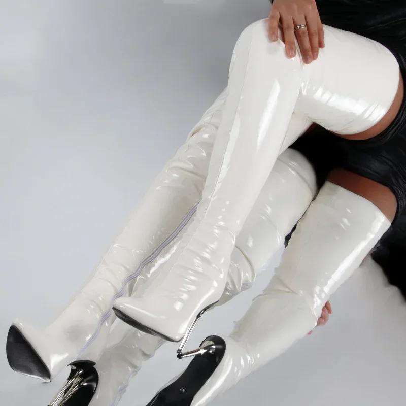 Módní lakované kožené kozačky nad koleno Dámské vysoké podpatky 2025 Nové Velká velikost Sexy kozačky nad stehno Jehlový podpatek Dámské kozačky Botas Mujer